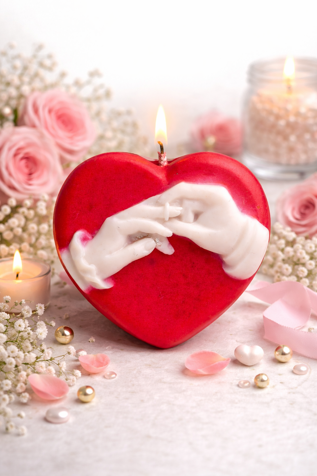 Forever Promise Heart Candle – Handmade Romantic Soy Wax Sculpture with Holding Hands Design