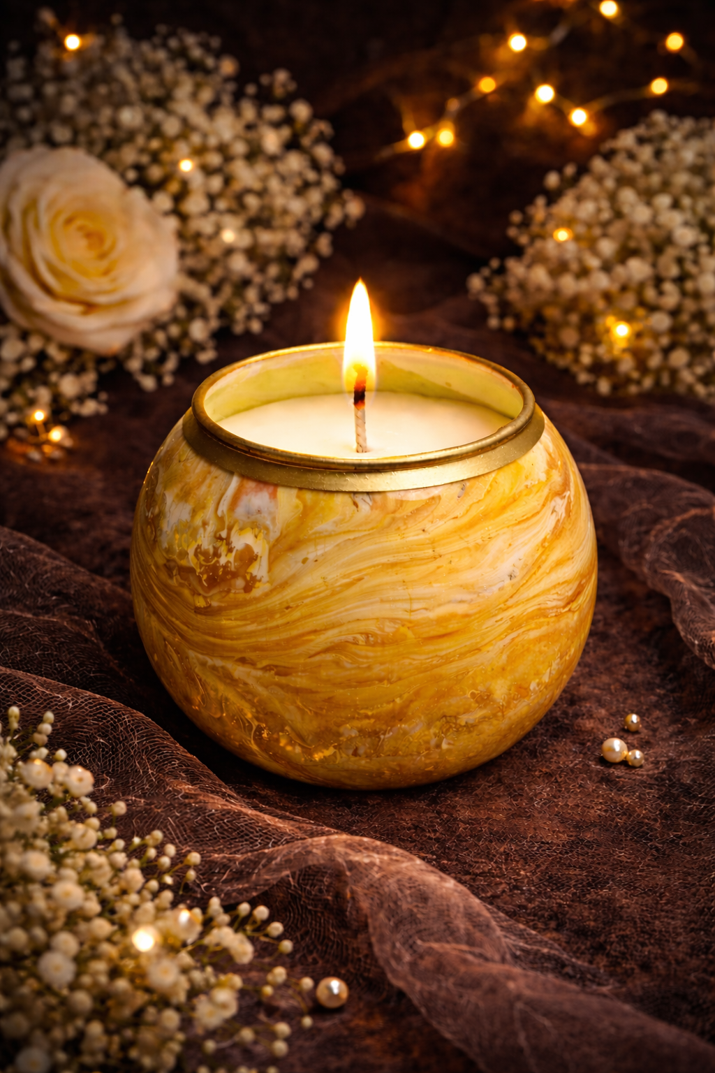Luxury Golden Marble Glass Jar Soy Wax Candle – Premium Home Décor & Gift Candle