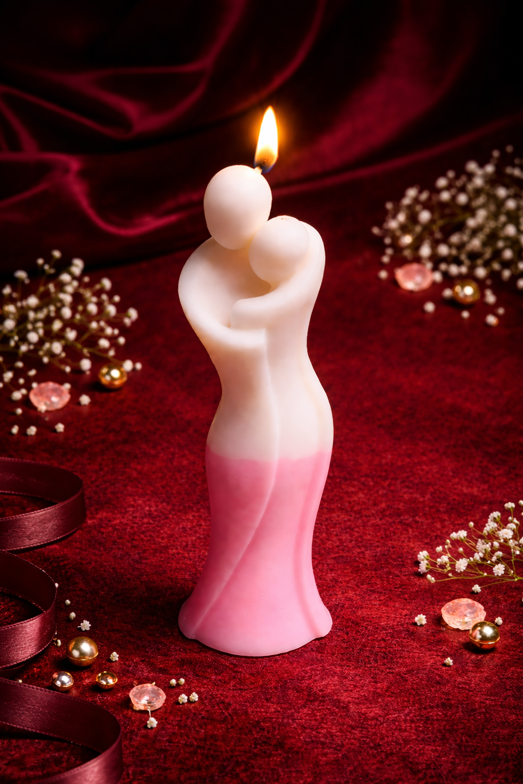 K³RVN™ Eternal Hug Couple Candle – Pink & Ivory Romantic Sculpture