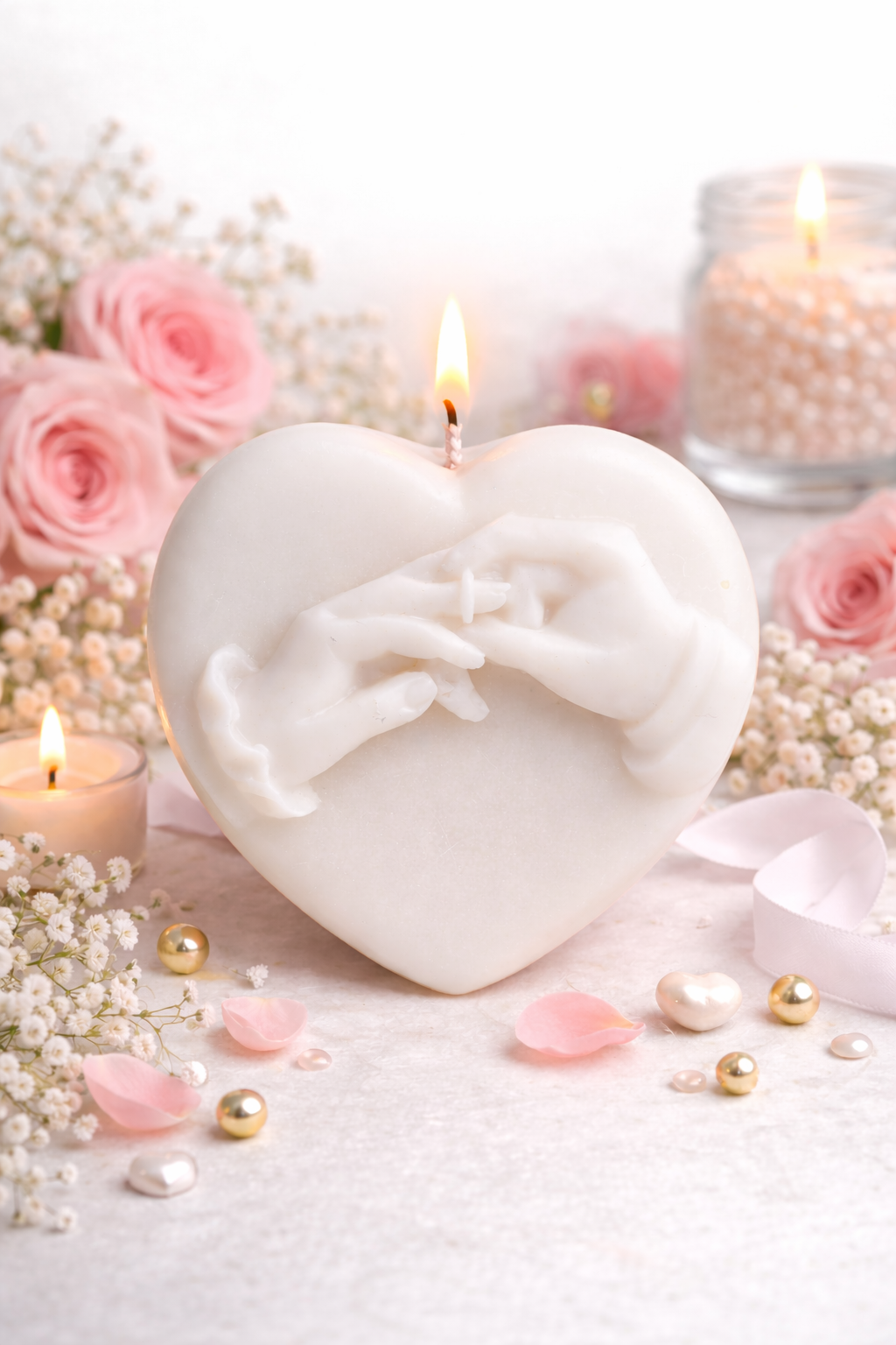 Forever Promise Heart Candle – Handmade Romantic Soy Wax Sculpture with Holding Hands Design