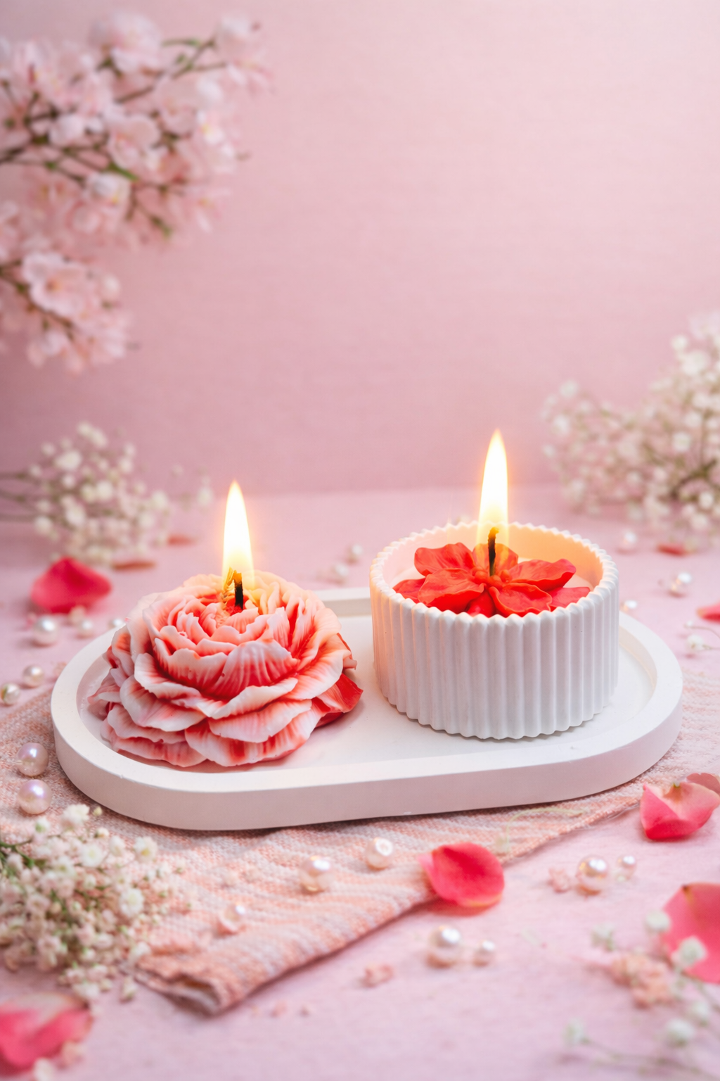 K³RVN™ Rose Bliss Ribbed Jar Candle with Lid – Luxury Floral Scented Candle