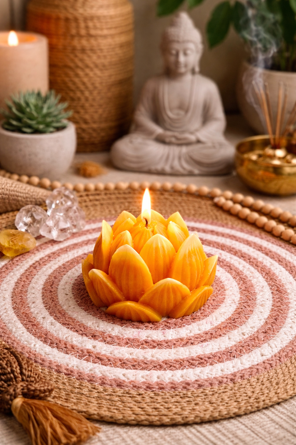 K³RVN™ Serenity Lotus Candle – Handcrafted Decorative Meditation Candle