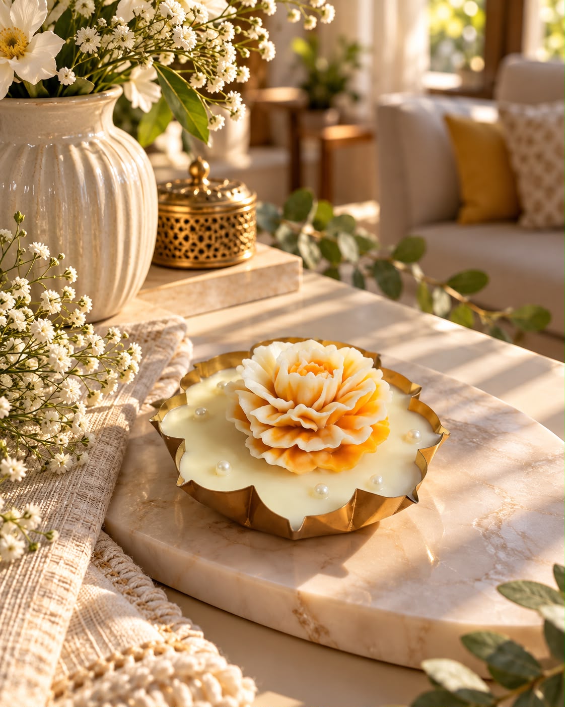 K³RVN Golden Marigold Bloom Tray Candle