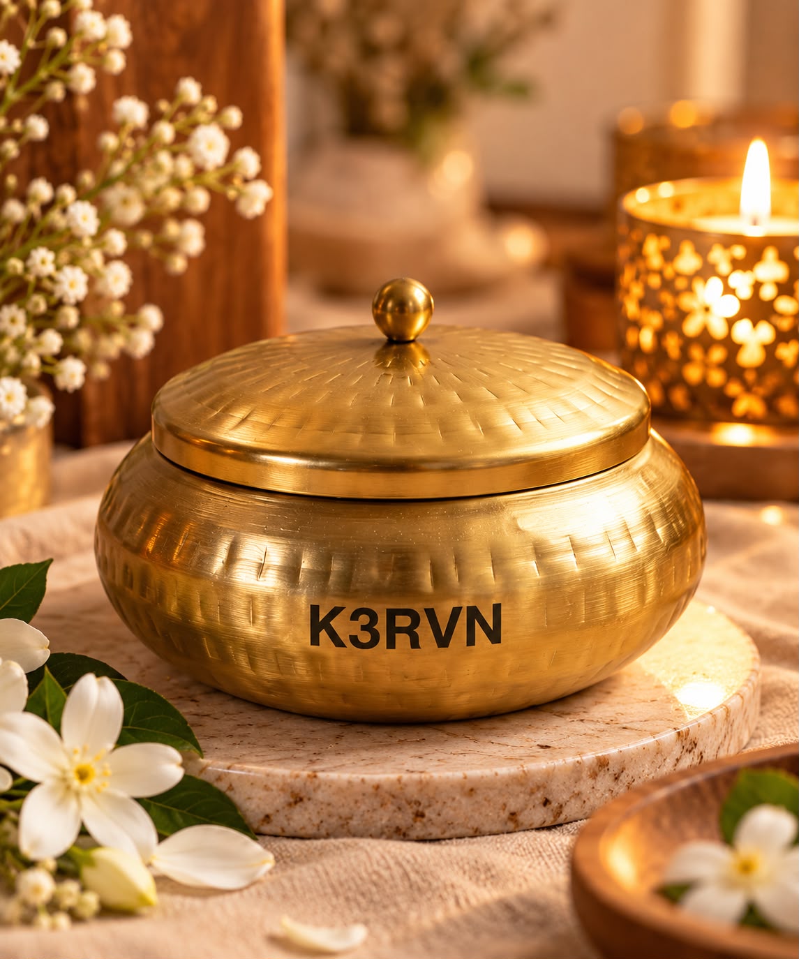 K³RVN Royal Golden Pot Candle with Lid | Luxury Multi-Wick Decorative Candle