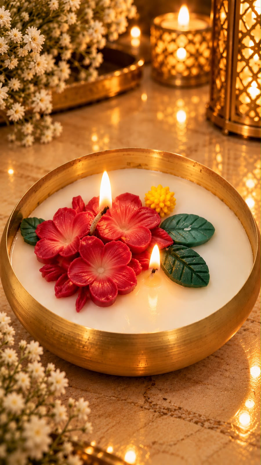 K³RVN Golden Bloom Floral Candle | Premium Decorative Bowl Can
