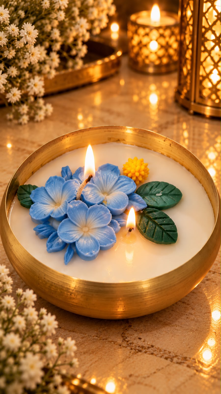 K³RVN Golden Bloom Floral Candle | Premium Decorative Bowl Can