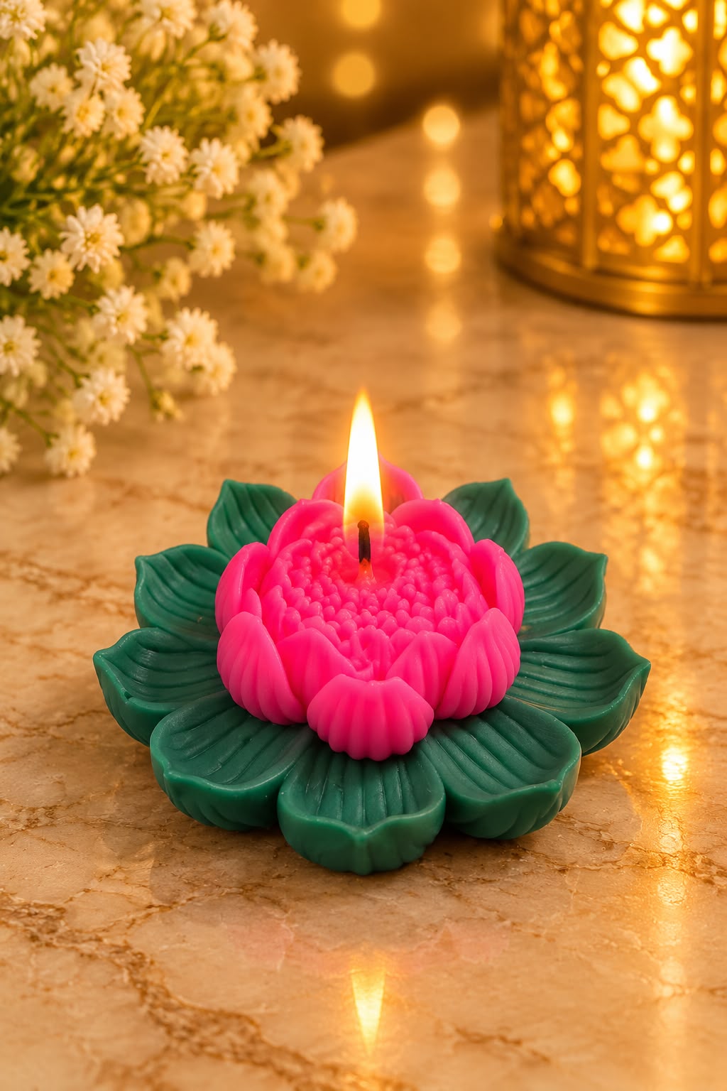 K³RVN Royal Lotus Bloom Candle | Sculpted Floral Decorative Candle