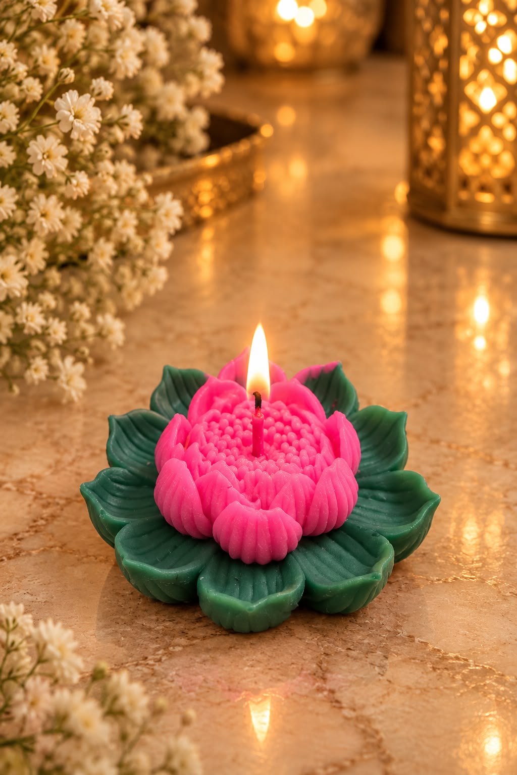 K³RVN Royal Lotus Bloom Candle | Sculpted Floral Decorative Candle