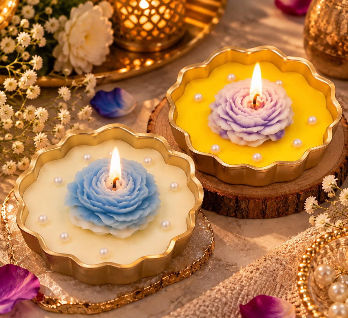 K³RVN Luxury Floral Rose Candle Set – Pack of 2