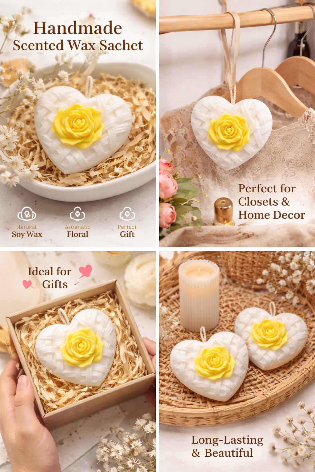 K³RVN Heart Rose Wax Sachet | Floral Hanging Closet & Home Fragrance